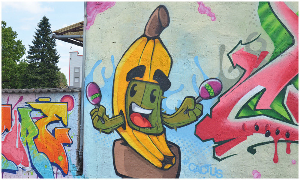 Shake it baby - eine Mischung aus Banane und Kaktus sorgt für Stimmung in dem Graffiti.